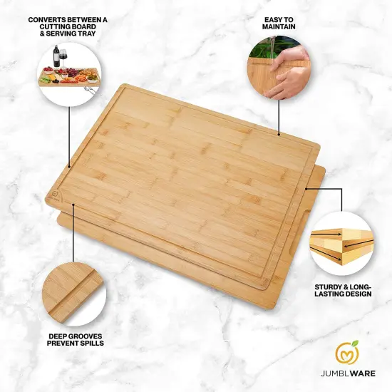JumblWare Bamboo Cutting Board, 18x24" Large Wooden Chopping Block Tray with Handles {3}