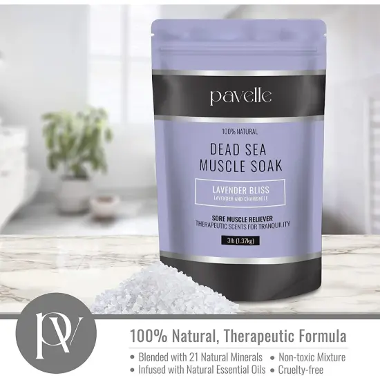 Pavelle Dead Sea Muscle Soak Bath Salts, Bath Soak for Body Pain Relief, 3lb (1.7kg) {5}