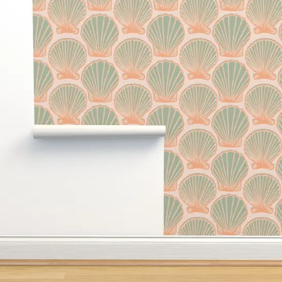 Pre-Pasted Wallpaper 2FT Wide Pink Sun Sand Summer Beach Sea Clam Seashell Relax Coastal Chic Large Scale Custom Pre-pasted Wallpaper by Spoonflower {2}