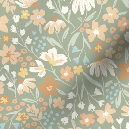 Various Fabrics by the Yard or Fat Quarter Floral Bloom Flowers Boho Meadow Woodlands Daisy Chain Sage Green Custom Printed Fabric by Spoonflower {7}