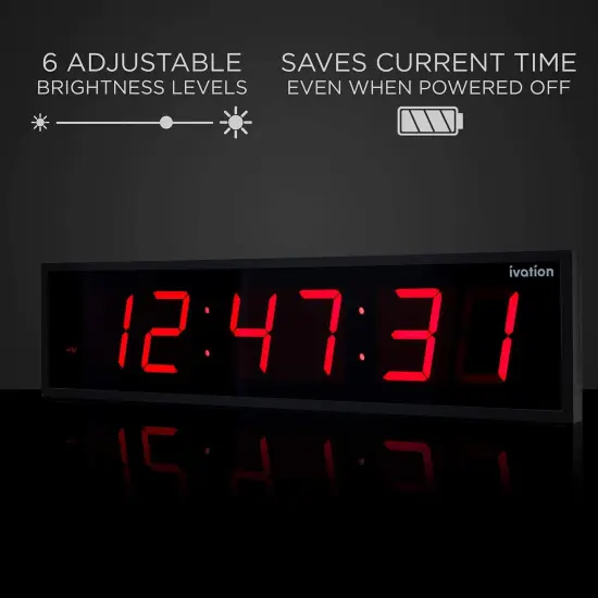 Ivation 60'' Large Digital Wall Clock, LED Digital Clock with Remote Control - Stopwatches Red {2}