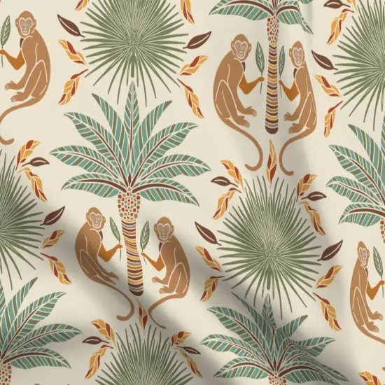 Various Fabrics by the Yard or Fat Quarter Beige Art Deco Monkeys Safari Palm Trees Travel Boho Muted Neutrals Summer Animals Plants Large Scale Custom Printed Fabric by Spoonflower {5}