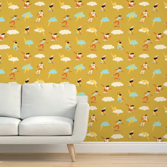 Peel & Stick Wallpaper 2FT Wide Skater Girls Retro 1970S Skateboard Feminism Women Skateboarding Custom Removable Wallpaper by Spoonflower {5}