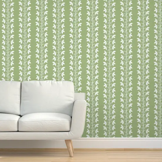 Pre-Pasted Wallpaper 2FT Wide Botanical Stripe Grass Green Simple Traditional Leaves Custom Pre-pasted Wallpaper by Spoonflower {5}