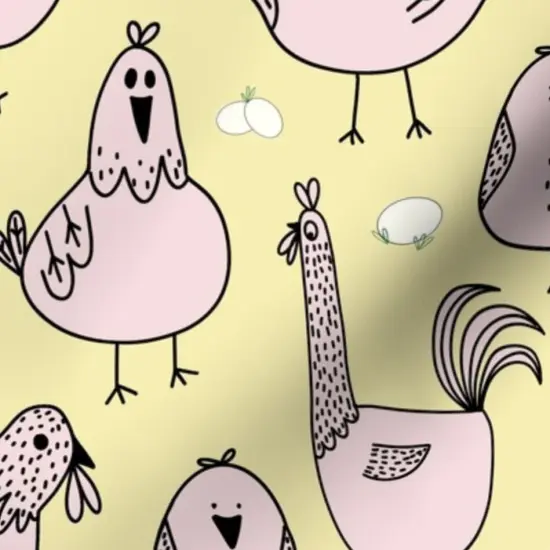 Various Fabrics by the Yard or Fat Quarter Hand Drawn Chickens Pink Yellow Eggs Whimsical Cartoon Custom Printed Fabric by Spoonflower {7}