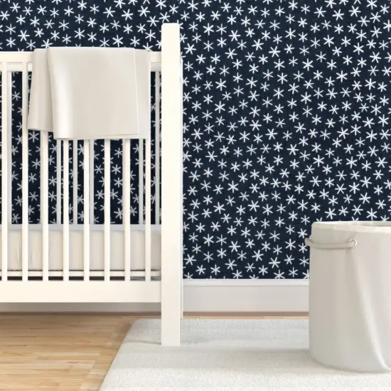 Pre-Pasted Wallpaper 2FT Wide Whimsical Ditsy Boho Dark Blue Starry Night Custom Pre-pasted Wallpaper by Spoonflower {7}
