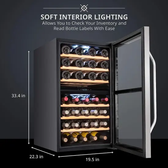 Ivation 43-Bottle Wine Cooler, Dual Zone Compact Freestanding Wine Fridge with Lock Stainless Steel {5}
