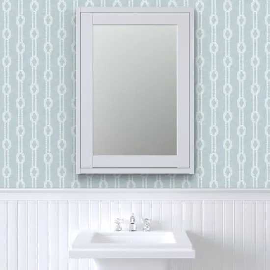 Pre-Pasted Wallpaper 2FT Wide Coastal Cottage Cottagecore Rope Nautical Blue Beach Lake Sea Classic Custom Pre-pasted Wallpaper by Spoonflower {6}
