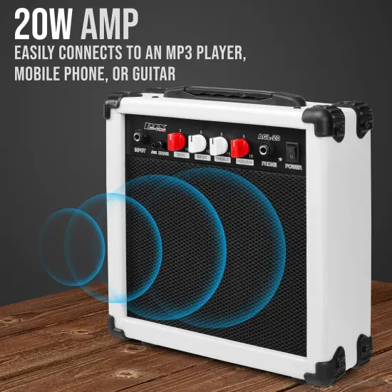 LyxPro Electric Guitar Amp, 20w Portable Mini Amplifier White {2}