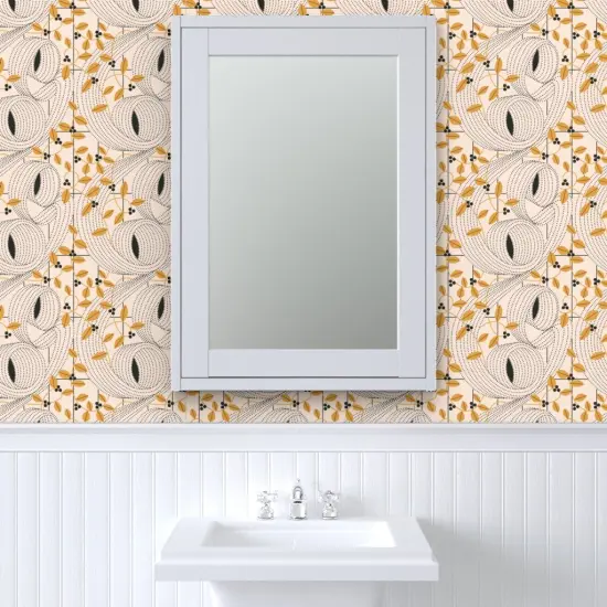 Peel & Stick Wallpaper 2FT Wide Art Nouveau Goldenrod Yellow Organic Botanical Graphic Lines Custom Removable Wallpaper by Spoonflower {6}