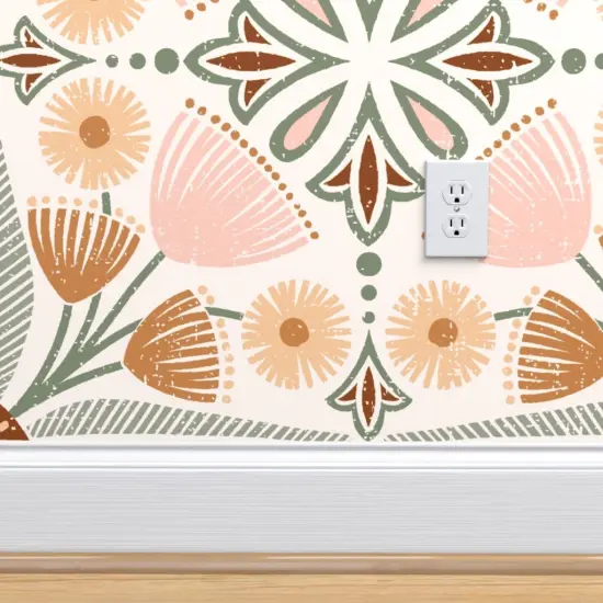 Peel & Stick Wallpaper 2FT Wide Tiles Pinks Tuscan Blush Italian Villa Floral Quatrefoil Large Scale Custom Removable Wallpaper by Spoonflower {4}