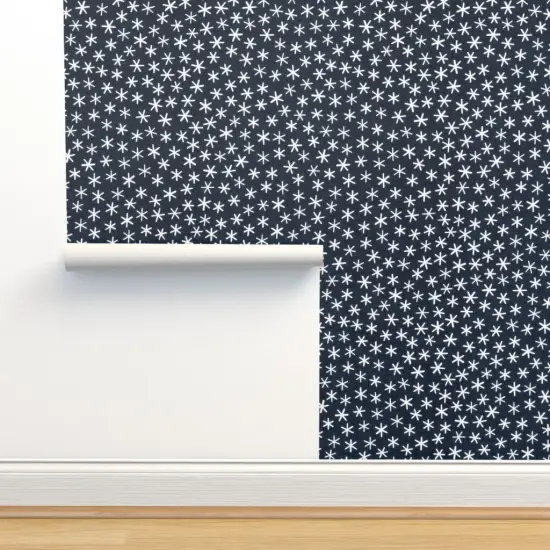 Pre-Pasted Wallpaper 2FT Wide Whimsical Ditsy Boho Dark Blue Starry Night Custom Pre-pasted Wallpaper by Spoonflower {2}