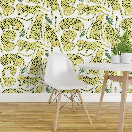 Peel & Stick Wallpaper 2FT Wide Animal Print Cheetah Leopard Jaguar Jungle Cute Kids Room Cats Tropical Safari Custom Removable Wallpaper by Spoonflower {1}