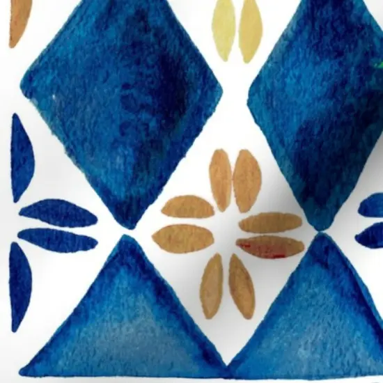 Various Fabrics by the Yard or Fat Quarter Blue Geometric Watercolor Painting Italy Rustic Tuscany Mediterranean Watercolour Italian Villa Tiles Large Scale Custom Printed Fabric by Spoonflower {7}