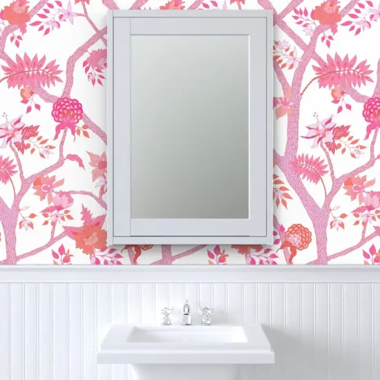 Pre-Pasted Wallpaper 2FT Wide Peony Floral Chinoiserie Large Scale Pink Orange Maximalist Custom Pre-pasted Wallpaper by Spoonflower {6}