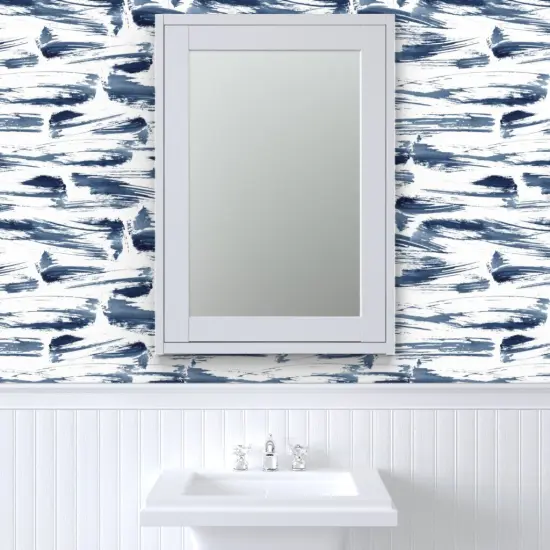 Pre-Pasted Wallpaper 2FT Wide Abstract Hand Painted Watercolor Paint Brush Brushstroke Nautical Coastal Sea Custom Pre-pasted Wallpaper by Spoonflower {6}