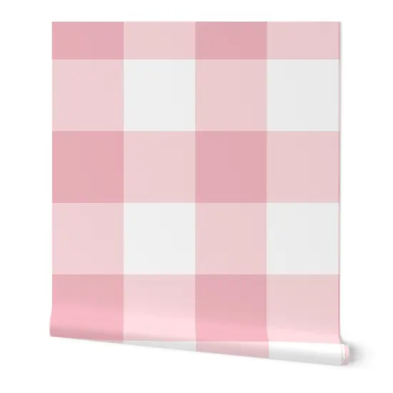 Peel & Stick Wallpaper 2FT Wide Pink Retro Gingham Check Fun Bright Country Cottagecore Farmhouse Pinic Custom Removable Wallpaper by Spoonflower {7}