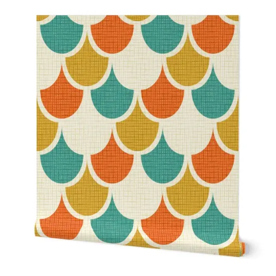 Peel & Stick Wallpaper 2FT Wide Animal Print Midcentury Mod Retro Scallops Snakeskin Vintage Scales Custom Removable Wallpaper by Spoonflower {7}