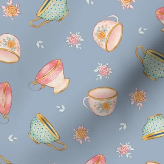Various Fabrics by the Yard or Fat Quarter Watercolor Victorian Edwardian Regency Teacups Coffee Cup Floral Custom Printed Fabric by Spoonflower {7}