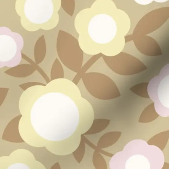 Various Fabrics by the Yard or Fat Quarter Scandi Flowers Pink Yellow Beige Retro Floral Large Scale Custom Printed Fabric by Spoonflower {7}