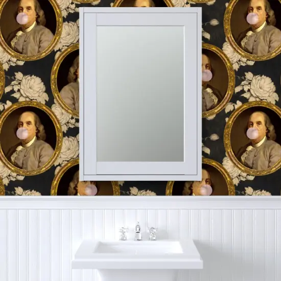 Pre-Pasted Wallpaper 2FT Wide Benjamin Franklin Portrait Historical Botanical Gum Custom Pre-pasted Wallpaper by Spoonflower {6}