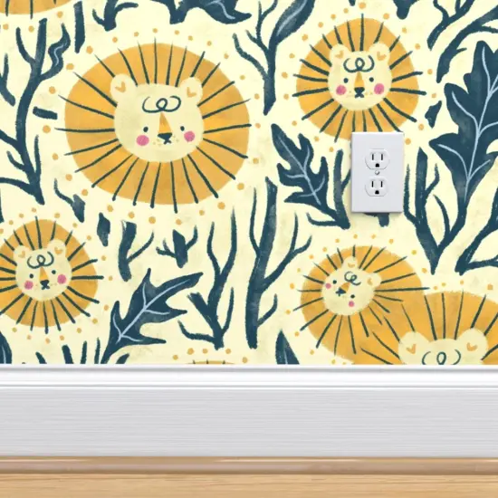 Peel & Stick Wallpaper 2FT Wide Lion Garden Nature Animals Whimsical Custom Removable Wallpaper by Spoonflower {4}