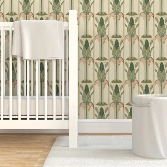 Pre-Pasted Wallpaper 2FT Wide Art Nouveau Deco Floral Vertical Botanical Palms Geometric Custom Pre-pasted Wallpaper by Spoonflower {7}