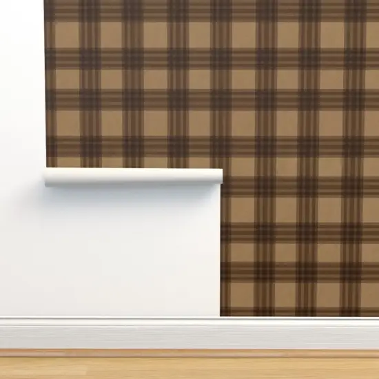 Pre-Pasted Wallpaper 2FT Wide Plaid Brown Antique Check Old Tartan Earth Tone Dark Academia Gingham Custom Pre-pasted Wallpaper by Spoonflower {2}