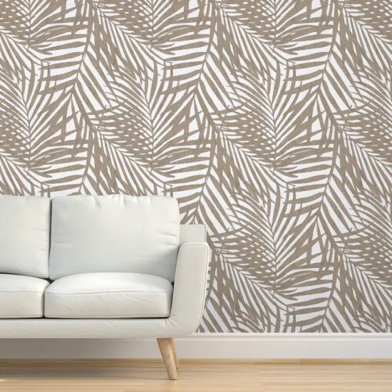 Peel & Stick Wallpaper 2FT Wide Tropical Palm Coastal Watercolor Summer Resort Beach Brown Tree Custom Removable Wallpaper by Spoonflower {5}