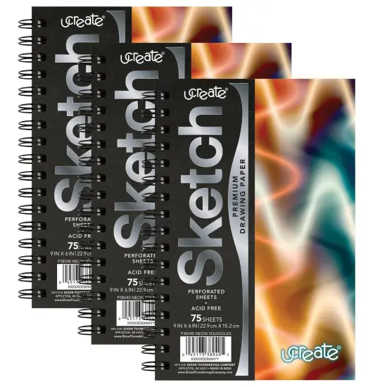 Poly Sketch Book, Neon Squiggles, 9" x 6", Pack of 3 {1}