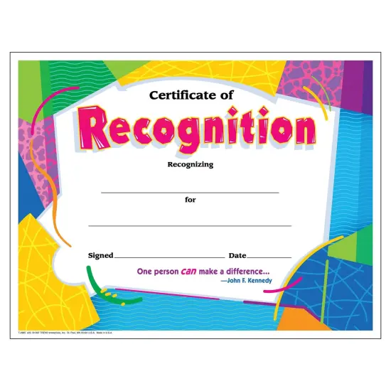 Certificate of Recognition Colorful Classics Certificates, 30 Per Pack, 6 Packs {2}