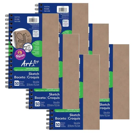 Create Your Own Cover Sketch Diary, Natural Chip Cover, 9" x 6", 50 Sheets, Pack of 6 {1}