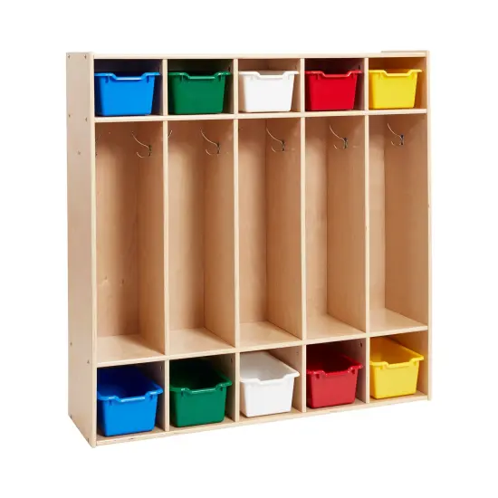 Streamline 5-Section Coat Locker with Scoop Front Storage Bins, Natural, Classroom Furniture Contemporary {7}