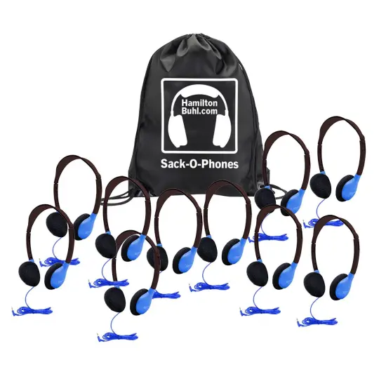 Sack-O-Phones, 10 Personal Headphones in a Carry Bag, Blue {1}