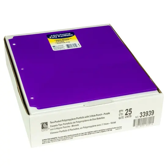 Two-Pocket Heavyweight Poly Portfolio Folder with Three-Hole Punch, Purple, Pack of 25 {1}
