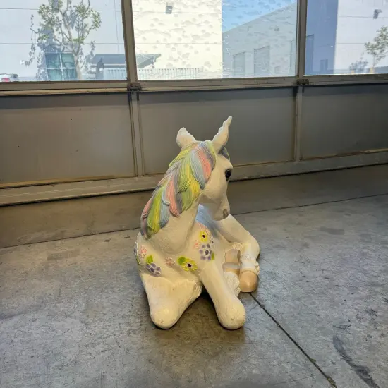Baby Rainbow Unicorn Resting Life Size Statue {6}