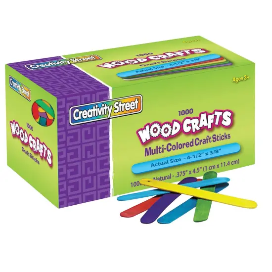 Regular Craft Sticks, Bright Hues Assorted, 4-1/2" x 3/8", 1000 Per Pack, 2 Packs {2}