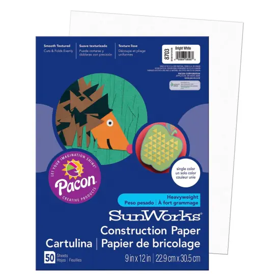 Construction Paper, Bright White, 9" x 12", 50 Sheets Per Pack, 10 Packs {5}