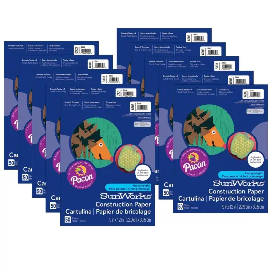 Construction Paper, Black, 9" x 12", 50 Sheets Per Pack, 10 Packs {1}