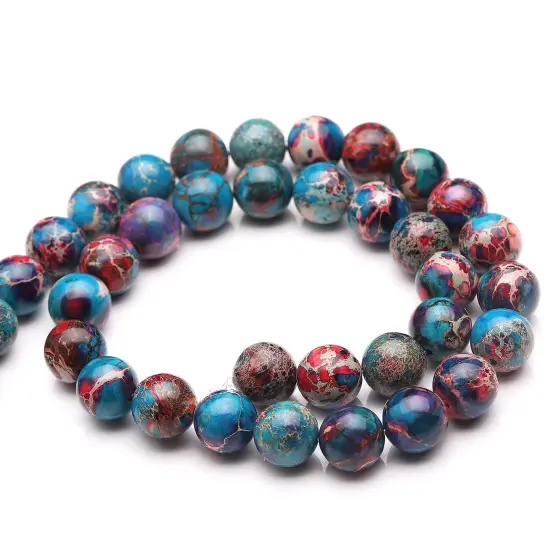 Natural Gemstone Beads for Jewelry Making,8mm Blue Imperial Jasper Polished Round Smooth Stone Boho Beads,Genuine Real Stone Beads for Bracelet Necklace 15 Inch(Blue Imperial Jasper,8mm) {3}