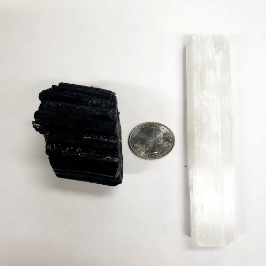 Tourmaline Chunk & Selenite Stick Protection Bundle {5}