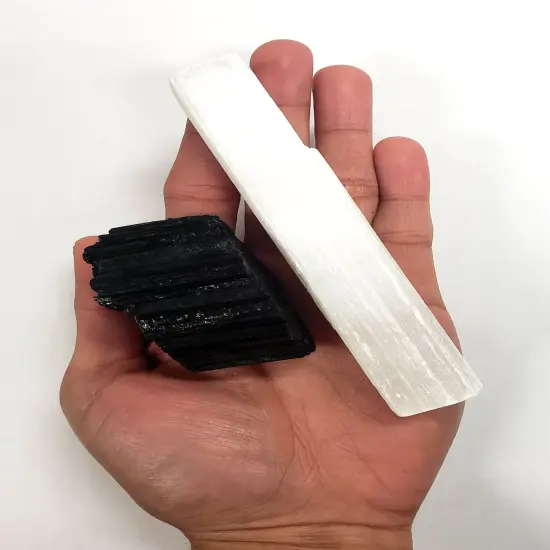 Tourmaline Chunk & Selenite Stick Protection Bundle {4}