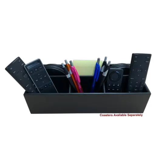 Black Leather Remote Control Organizer (Coasters Available Separately) {1}