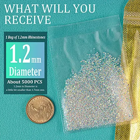 5000 Pieces 1.2mm Mini AB Glass Crystals for Nail Art Manicure Iridescent Long Lasting Like Swarovski Shine Rhinestone Bead Gem Jewelry Diamond by BELLEBOOST {5}