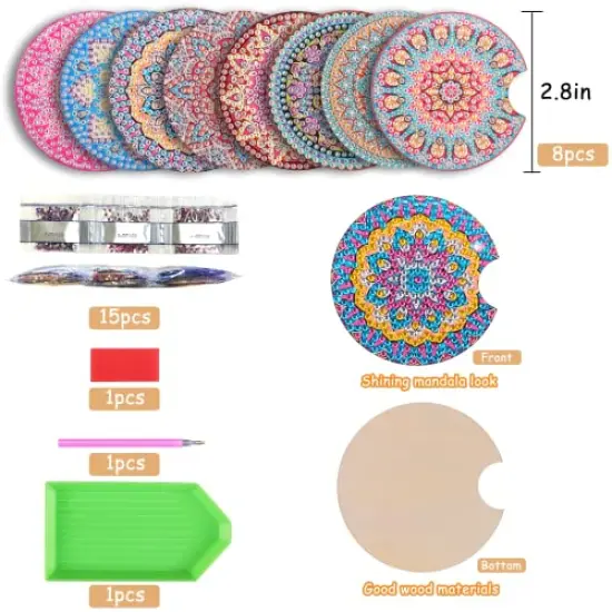 8 Pcs Diamond Art Car Coasters - 2.8 Inches Mandala Diamond Painting Coasters by BSRESIN, Small Diamond Painting Kits, DIY Crafts for Adults {1}