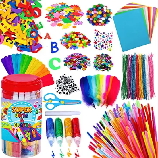 Arts and Crafts Supplies for Kids - Craft Art Supply Jar Kit for Student Age 4 5 6 7 8 9 10 Year Old Crafting Activity - Collage Arts Set for Toddlers Preschool DIY Classroom Home Project {1}