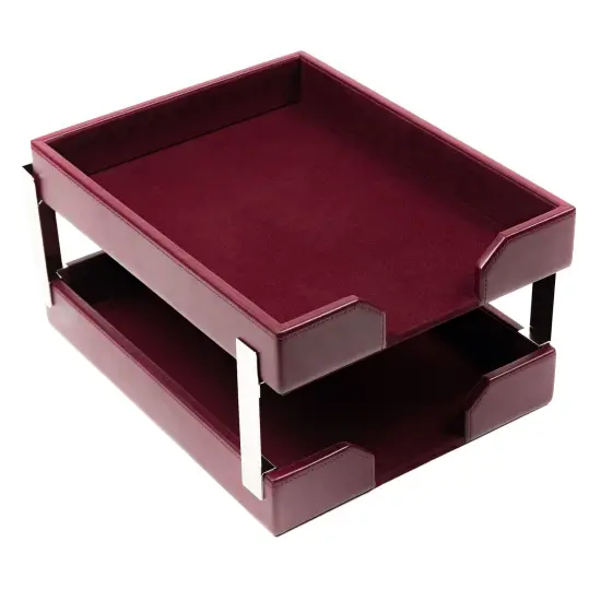 Burgundy Bonded Leather Double Letter Trays {1}