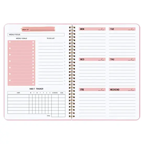 Undated Weekly Planner A5 To-Do List Notebook with Habit Tracker Spiral Binding 5.7 x 8.0 Inches {2}