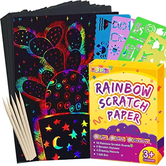 60 Pcs Scratch Paper Art for Kids - Magic Rainbow Scratch Paper Off Set Crafts Supplies Kits Pads Sheets Boards for Party Games Easter Christmas Birthday Gift {1}