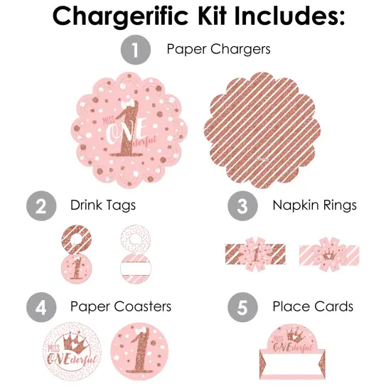 Big Dot of Happiness 1st Birthday Little Miss Onederful - Girl First Birthday Party Paper Charger & Table Decorations Chargerific Kit for 8 {4}